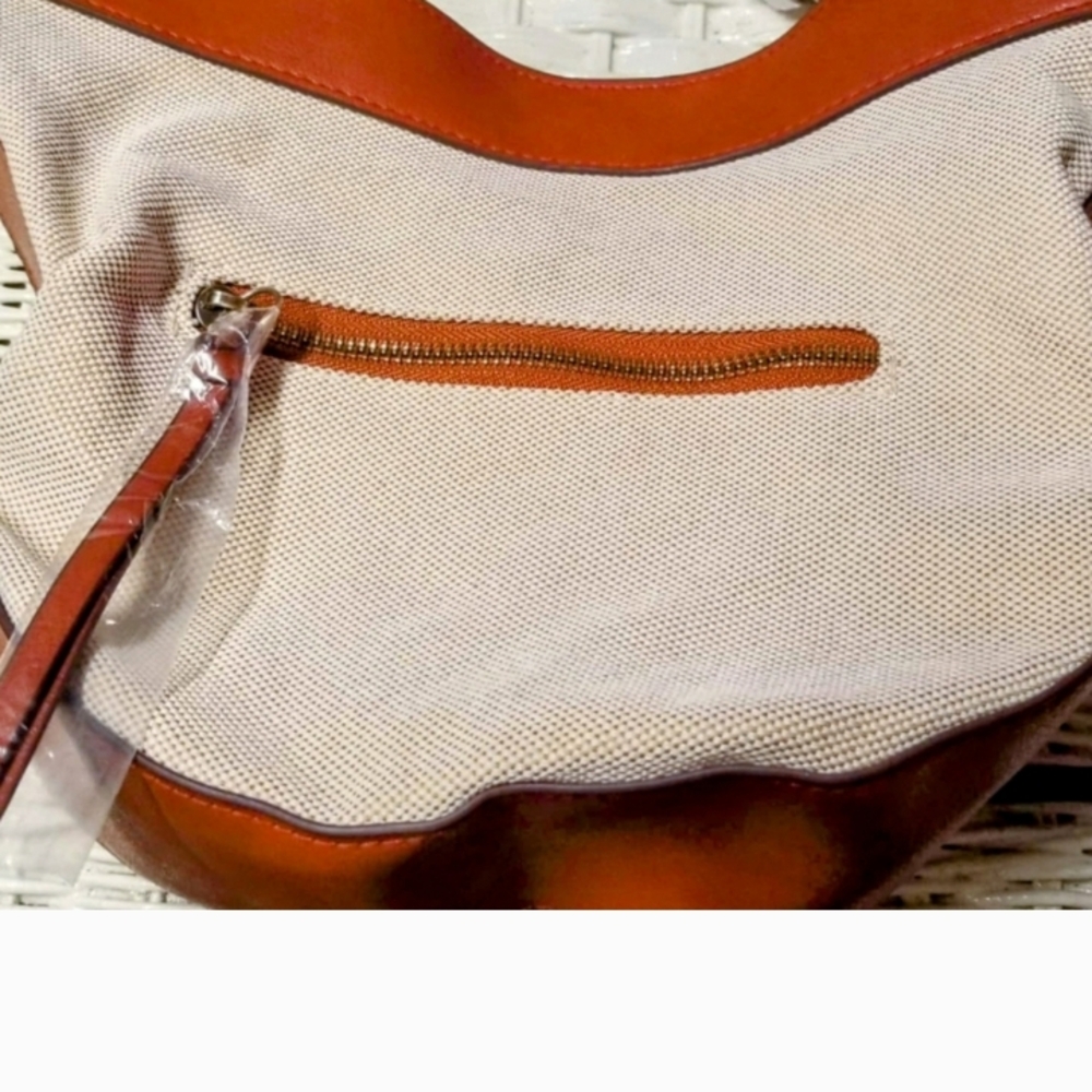 Brown and Cream Hobo Bag with Zipper Closure